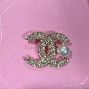 Gold and Silver Crystal Brooch with Pearl